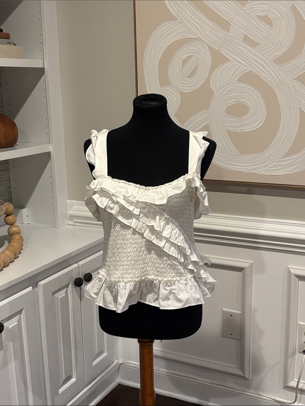 Maeve Anthropologie White Ruffled Smocked Tank Top - Women's Large